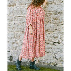 Be Deva Sahara Midi Long Sleeve Dress Pink Floral Size S